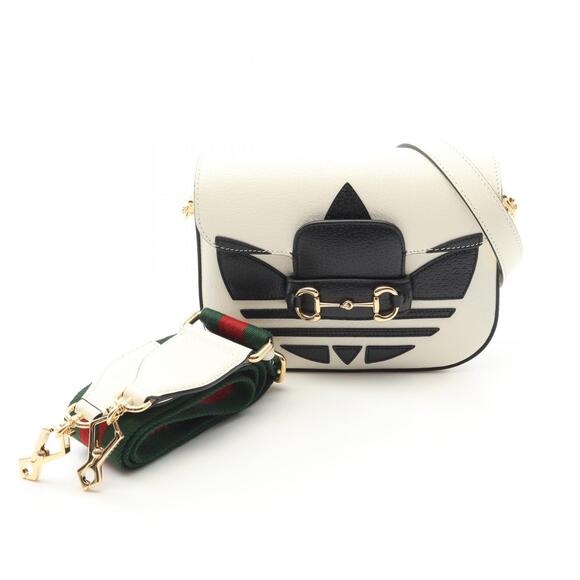 Gucci adidas Horsebit Leather Shoulder Bag White Black - Picture 2 of 6